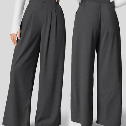 Solid Color Straight Leg Pants, Elegant High Waist Button Front Pants For Work & Office, Women's Clothing