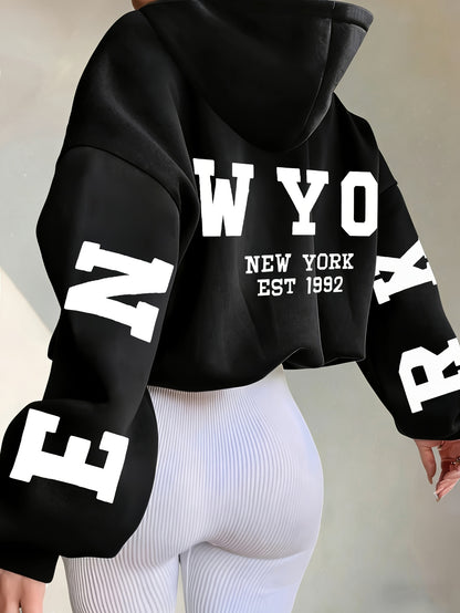 Women’s Short Hooded Zipper Sweatshirt with Geometric Print