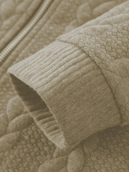 Men'S Light Blue Quilted Zip-Up Jacket - Casual Fall/Winter Outerwear with Stand Collar, Long Sleeves, and Front Pockets, Perfect for Casual Attire, Autumn Winter Apparel | Quilted Texture Jacket | Zippered Jacket