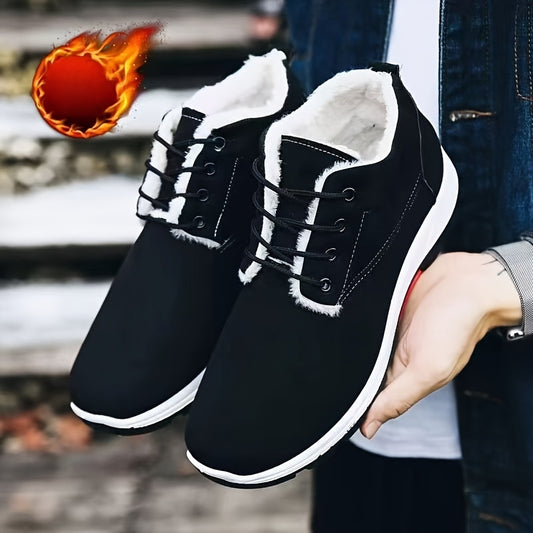 Men'S Winter Snow Boots - Warm High-Top Ankle Boots with Lace-Up Closure, Non-Slip Rubber Sole, and Breathable Fabric Upper for Cold Weather, Casual Style, Solid Color, Winter Boots, Brown Winter Shoe For Men Hiking, Thermal