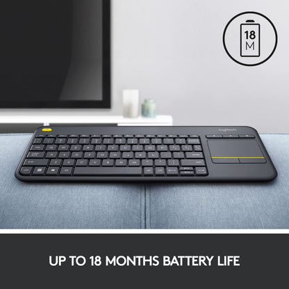 Logitech K400 plus Wireless Touch with Easy Media Control and Built-In Touchpad, HTPC Keyboard for Pc-Connected TV, Windows, Android, Chrome OS, Laptop, Tablet - Black