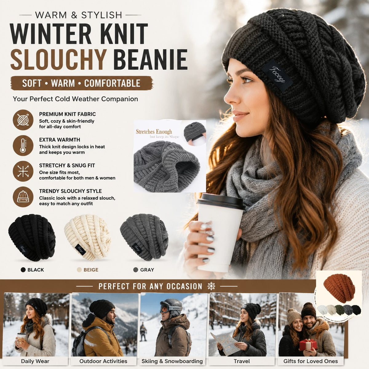 Unisex Chunky Polyester Beanie for Fall and Winter