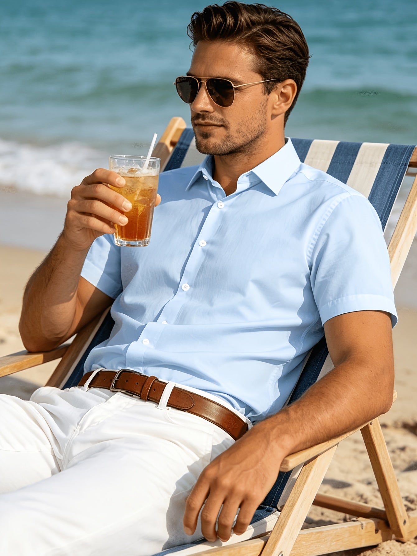 Men's 100% Cotton Short Sleeve Lapel Shirt for Summer
