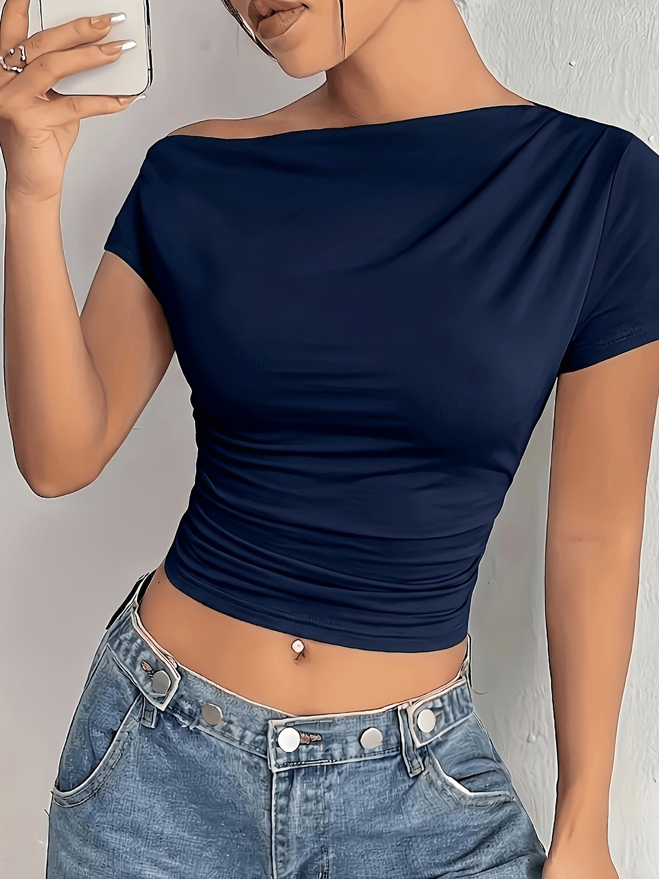 Elegant Off-Shoulder Asymmetrical Knit T-Shirt for Women