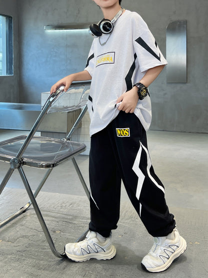 Boys' Casual Lightning Print Two-Piece Set for Spring/Summer