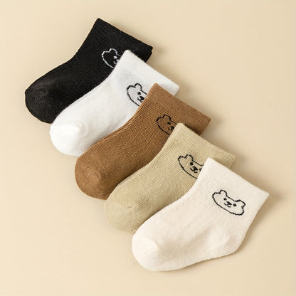 Baby Socks Cartoon Pattern & Solid Color Socks Newborn Toddler Boys Girls Baby Socks Kids Socks 5pairs/set