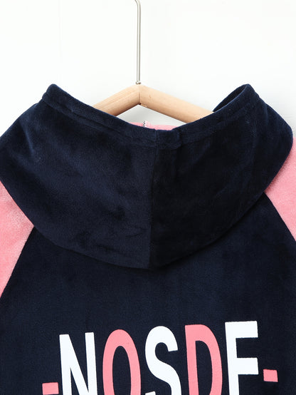 Girls' Thickened Fleece-Lined Hooded Zip-Up Jacket & Jogger Pants Set - Cozy Two-Piece Outfit with "NUS" Letter Print, Long Sleeves, and Drawstring Waist, for Outdoor, And Casual Wear, Winter Clothing, Playful Design, Soft Fa