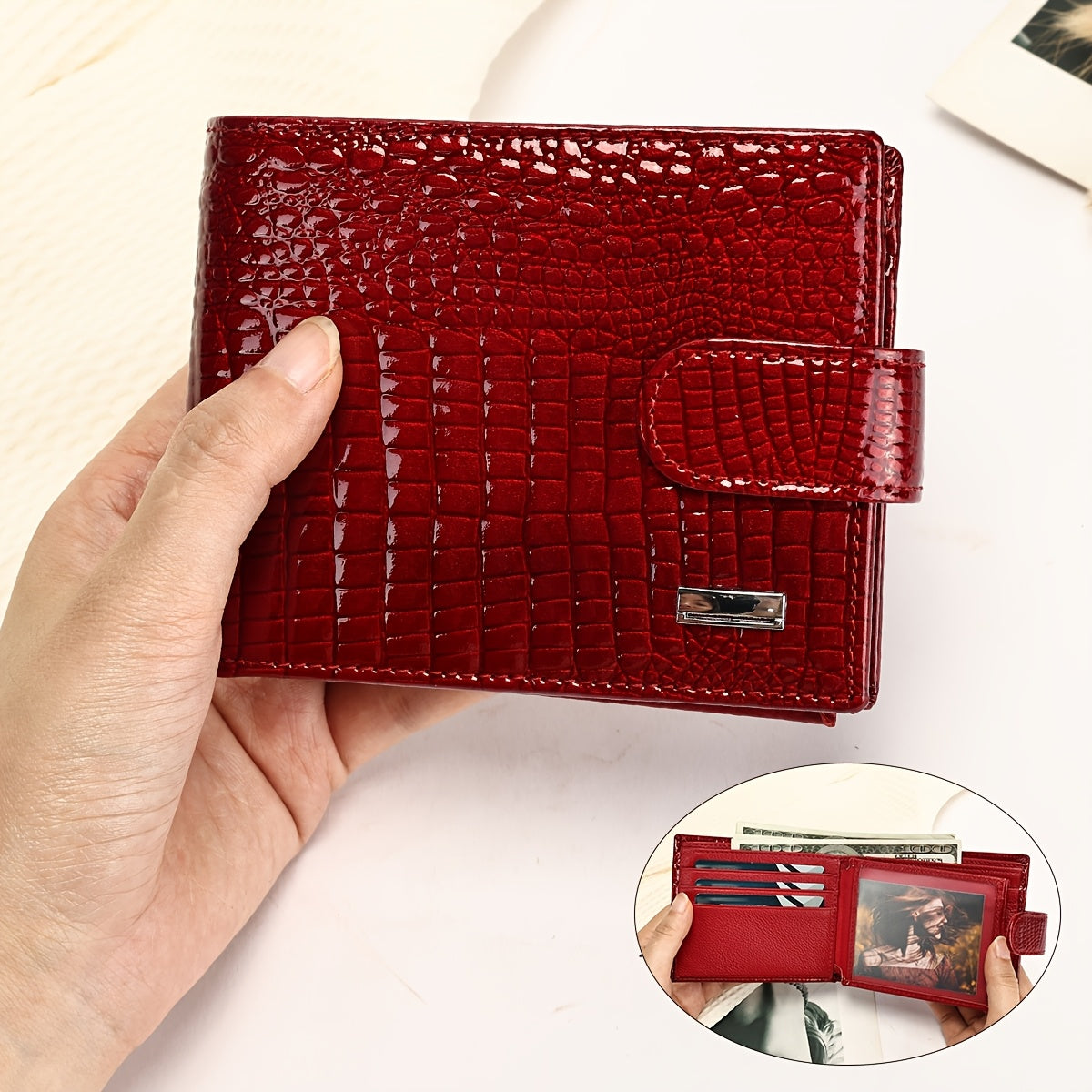 NIUCUNZH Full-Feature Genuine Leather Wallet Compatible for Men & Women - Top-Grain Cowhide with Magnetic Closure, Multi-Card, Photo & Coin Pocket, Passport Holder - Elegant Crocodile-Embossed Design, Valentine's/Mother's/Tha - ayq