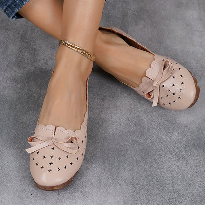 Women'S Non-Slip Soft-Soled Loafers with a Bow, New Summer Breathable Versatile Hollow-Out Flat Shoes for Nurses.