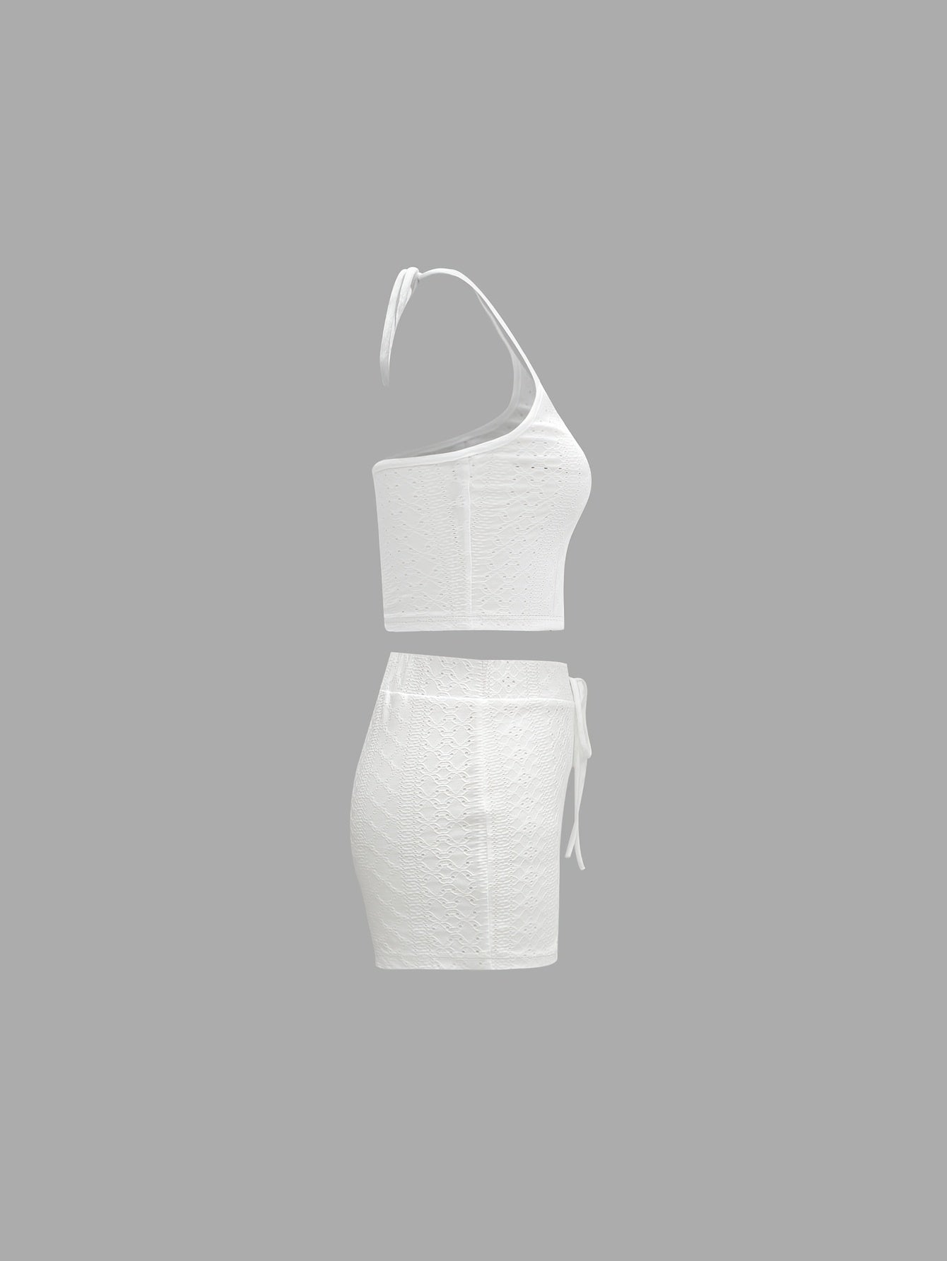 Women's Elegant White Lace Halter Crop Top & Shorts Set