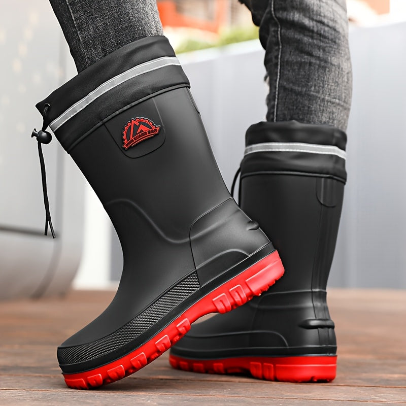 Men's Casual Outdoor Slip-On Rubber Rain Boots for Fall