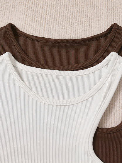2 Packs Solid Crew Neck Tank Top, Elegant Sleeveless Asymmetrical Tank Top For Every Day, Women's Clothing