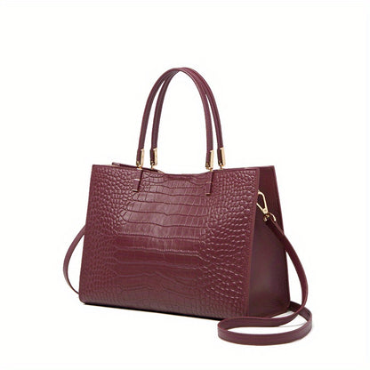 Women's Genuine Leather Crocodile Tote with Removable Strap