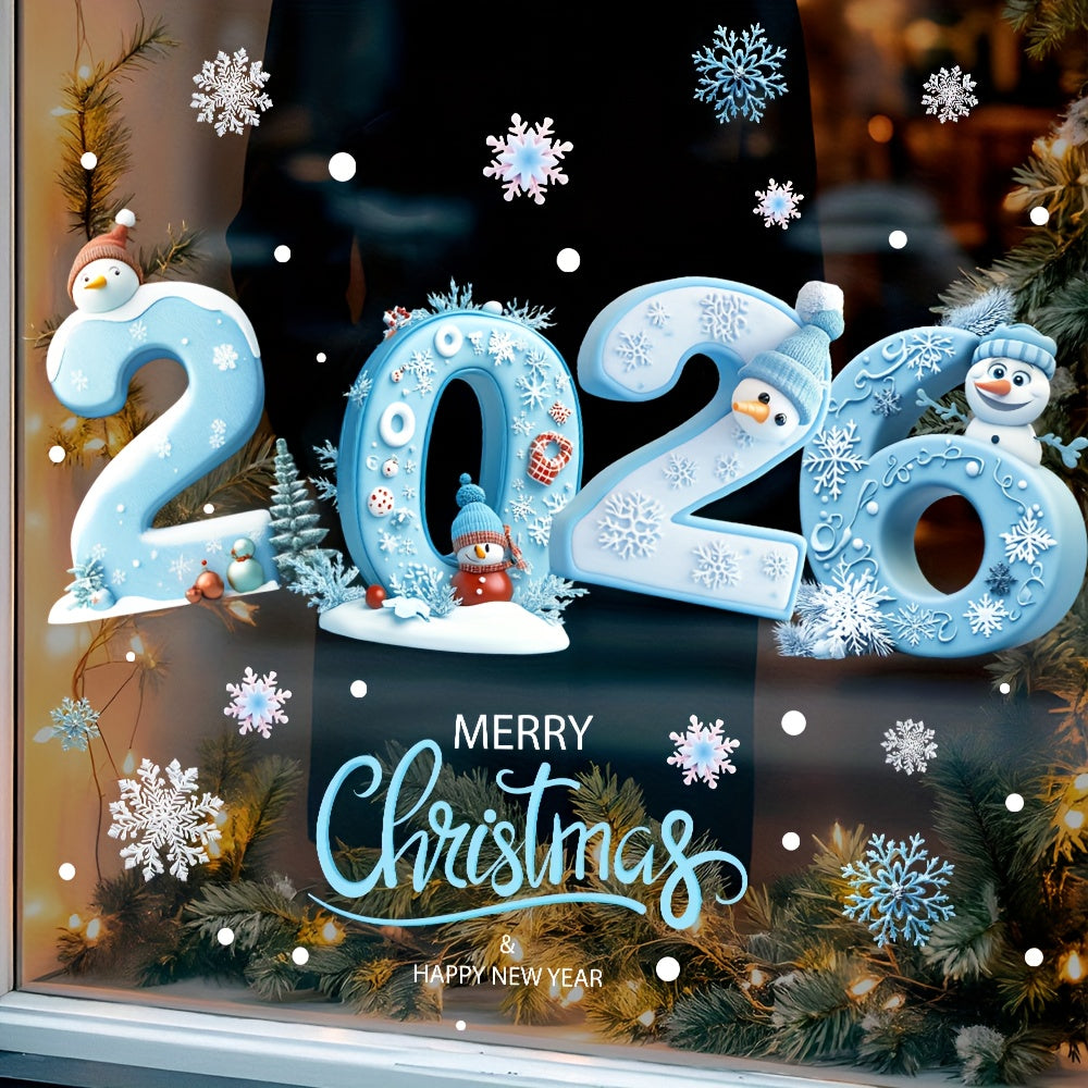 2026 Christmas & New Year Glass Stickers - Winter Snowflake & Snowman Self-Adhesive Irregular Shape Glittery Matte Finish with 2026 Number Design,  & White Winter Theme with Penguins, Holly & Snowflakes - One-Time Use for, Do