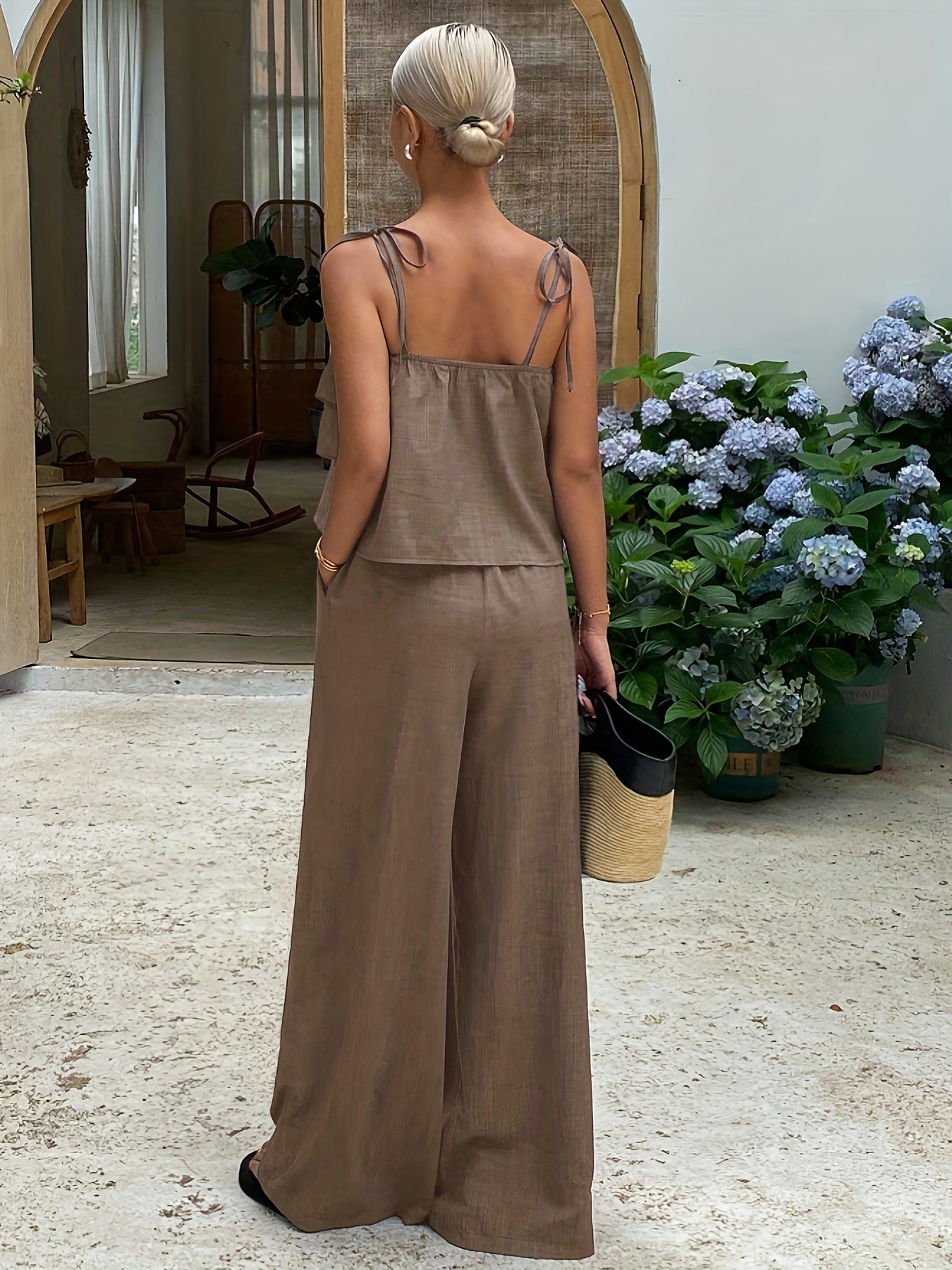 Women’s Ruffled Cami Top & High-Waist Tie-Side Pants Set