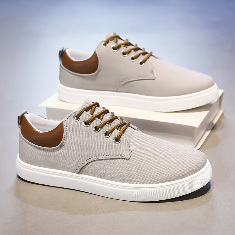 1pair Men'S Classic Breathable Canvas Sneakers, Comfortable Non-Slip Durable Walking Shoes, Casual Loafers, Round Toe, Low-Top, Lace-Up, Solid Color, All-Season Sports Footwear