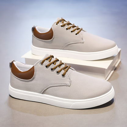 1pair Men'S Classic Breathable Canvas Sneakers, Comfortable Non-Slip Durable Walking Shoes, Casual Loafers, Round Toe, Low-Top, Lace-Up, Solid Color, All-Season Sports Footwear