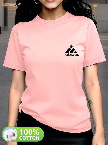 Women's Cotton Crew Neck T-Shirt with Geometric Print