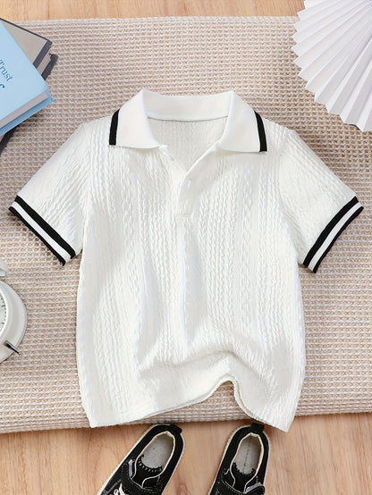Boys' Summer Polo Shirt Casual Color-Block Short Sleeve Top