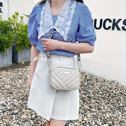 Women's Fashion Quilted Pattern Crossbody Bag, Faux Leather, Casual Shoulder Purse With Adjustable Strap