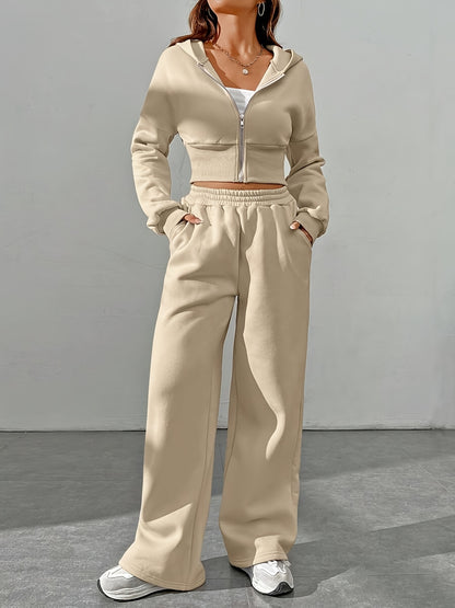 Women's Casual 2-Piece Polyester Hoodie and Sweatpants Set - ayq