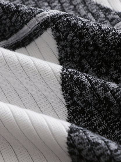 Տղամարդու նորաձև ադամանդե գույնի տրիկոտաժե երկար թևքով սվիտեր՝ արհեստական ​​տանձի գույնի, OBM անունով, առօրյա ոճով, կողավոր դետալներով, բարձր ձգվող գործվածքով, երկրաչափական նախշերով, կանոնավոր չափսերով, իդեալական է աշուն/ձմեռ համար։