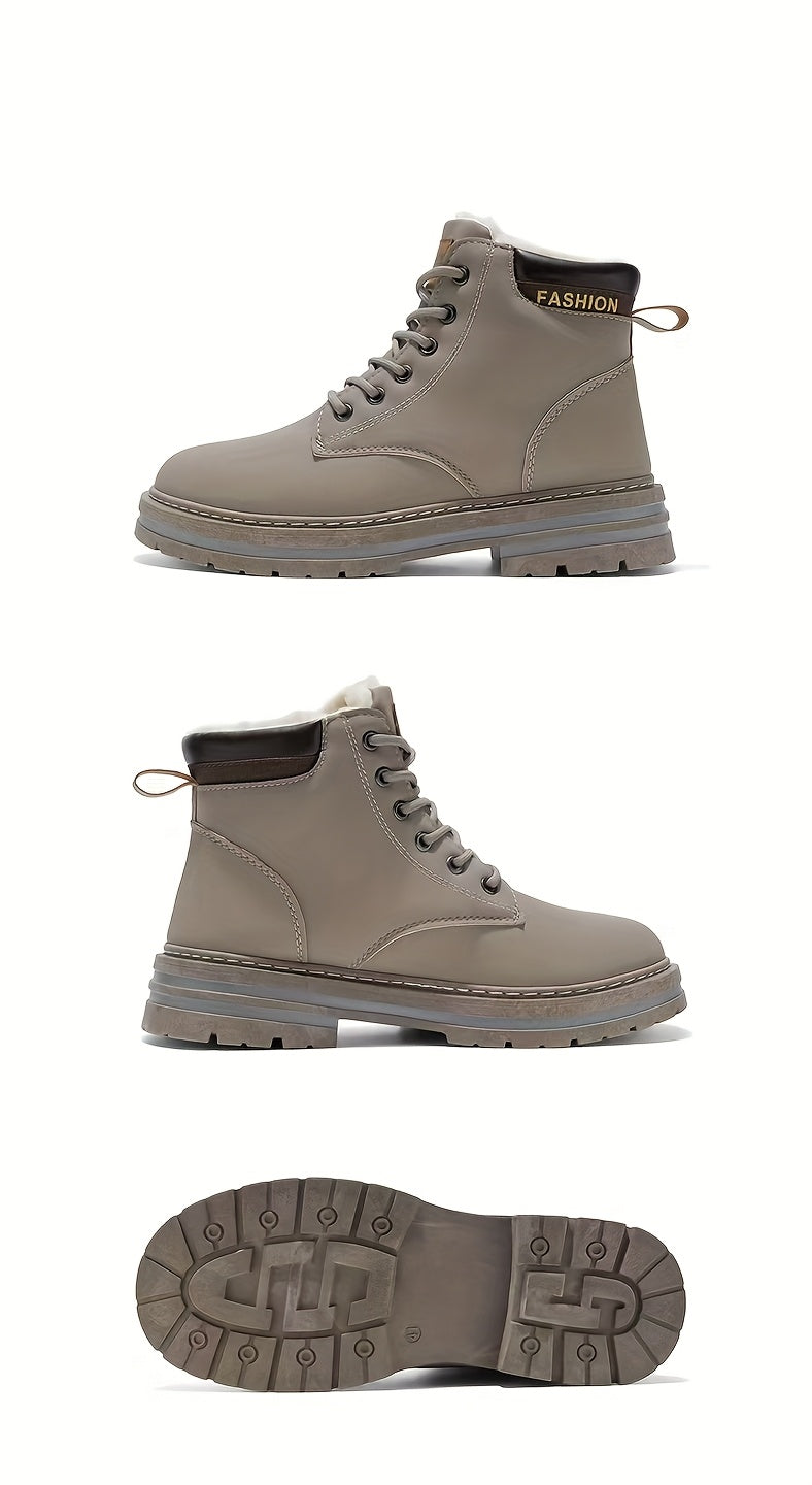 Men's Snow Sports Training Shoes for Autumn and Winter, Featuring a Plush-lined Thick Design for All-over Comfort. Soft, Light Beige-friendly, and Thickly Insulated for Warmth, Suitable for Various Winter Leisure Activities.