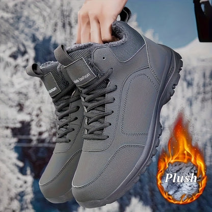 Տղամարդկանց միջին բարձրության ձմեռային ձնագնացքներ - Թեթև, չսահող, տաք փափուկ երեսպատում, դիմացկուն MD ներբան, սև աշխատանքային և փողոցային ոճ արտաքին սպորտի, արշավների և ամենօրյա հանգստի համար, ձմեռային կոշիկներ, արշավային կոշիկներ, նրբագեղ դիզայն, ճկուն