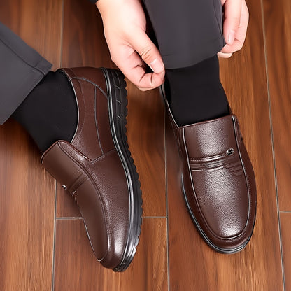 Men's Casual Slip-On Cowhide Leather Shoes - Breathable All-Season