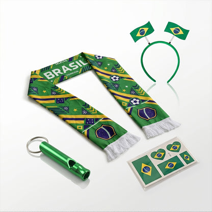 Football Fan Cheer Set - National Flag Scarf, Stickers, Whistle