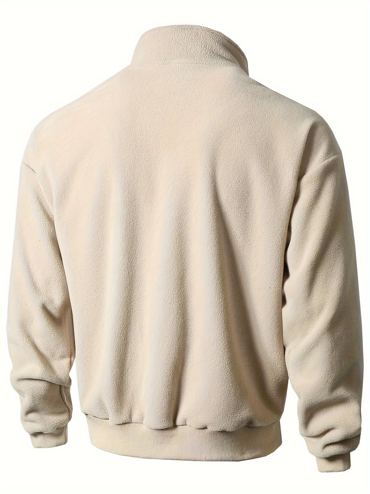 1pc Men'S Casual Sports Fleece Jacket - Solid Color Polyester Knit with Slight Stretch, Stand Collar, Long Sleeve, Regular Fit, Zipper Closure, Daily & Casual Wear