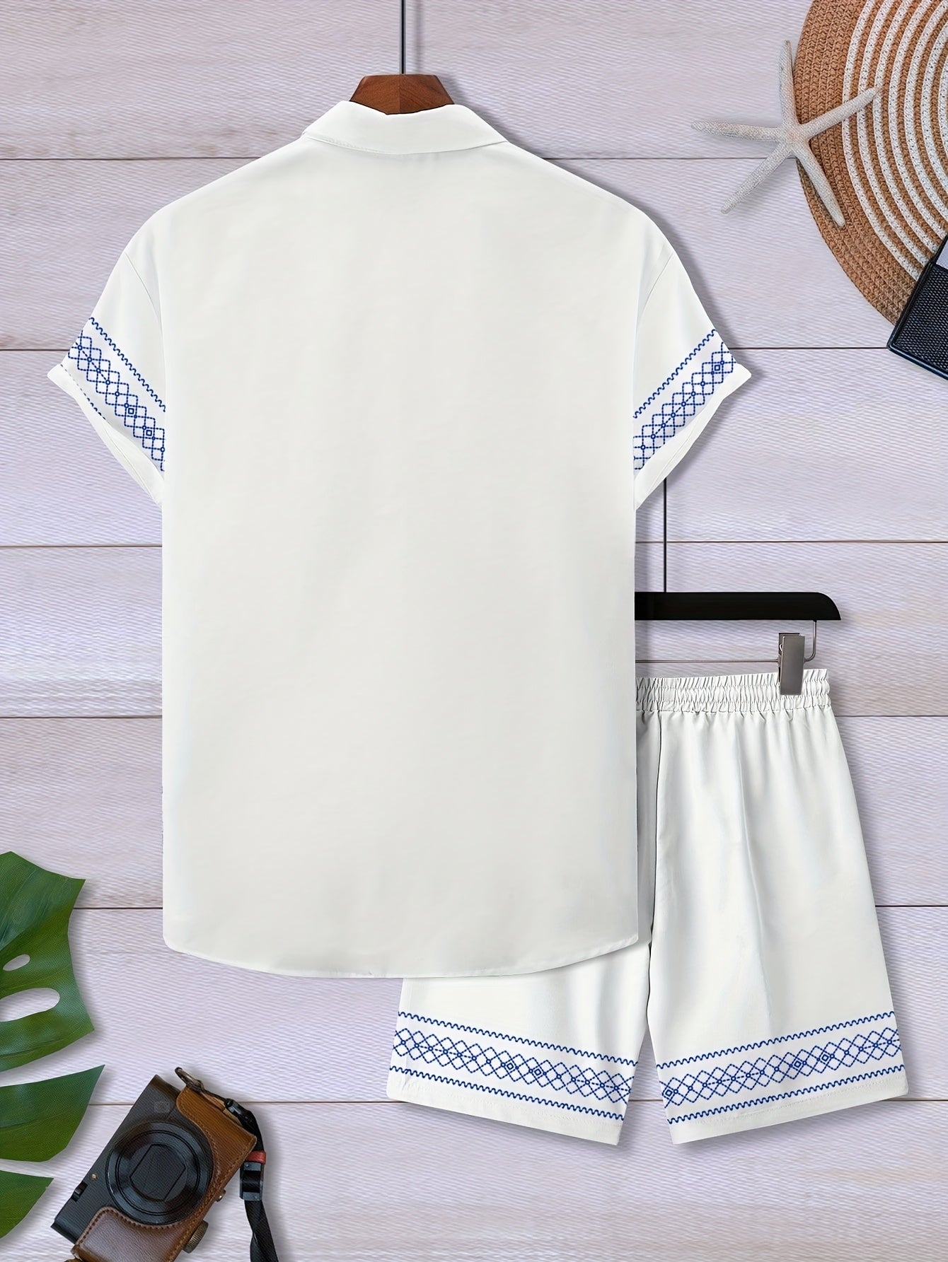 Men's Casual Geometric Pattern Short Sleeve Shirt & Shorts Set