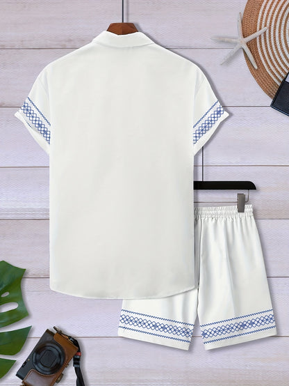 Men's Casual Geometric Pattern Short Sleeve Shirt & Shorts Set