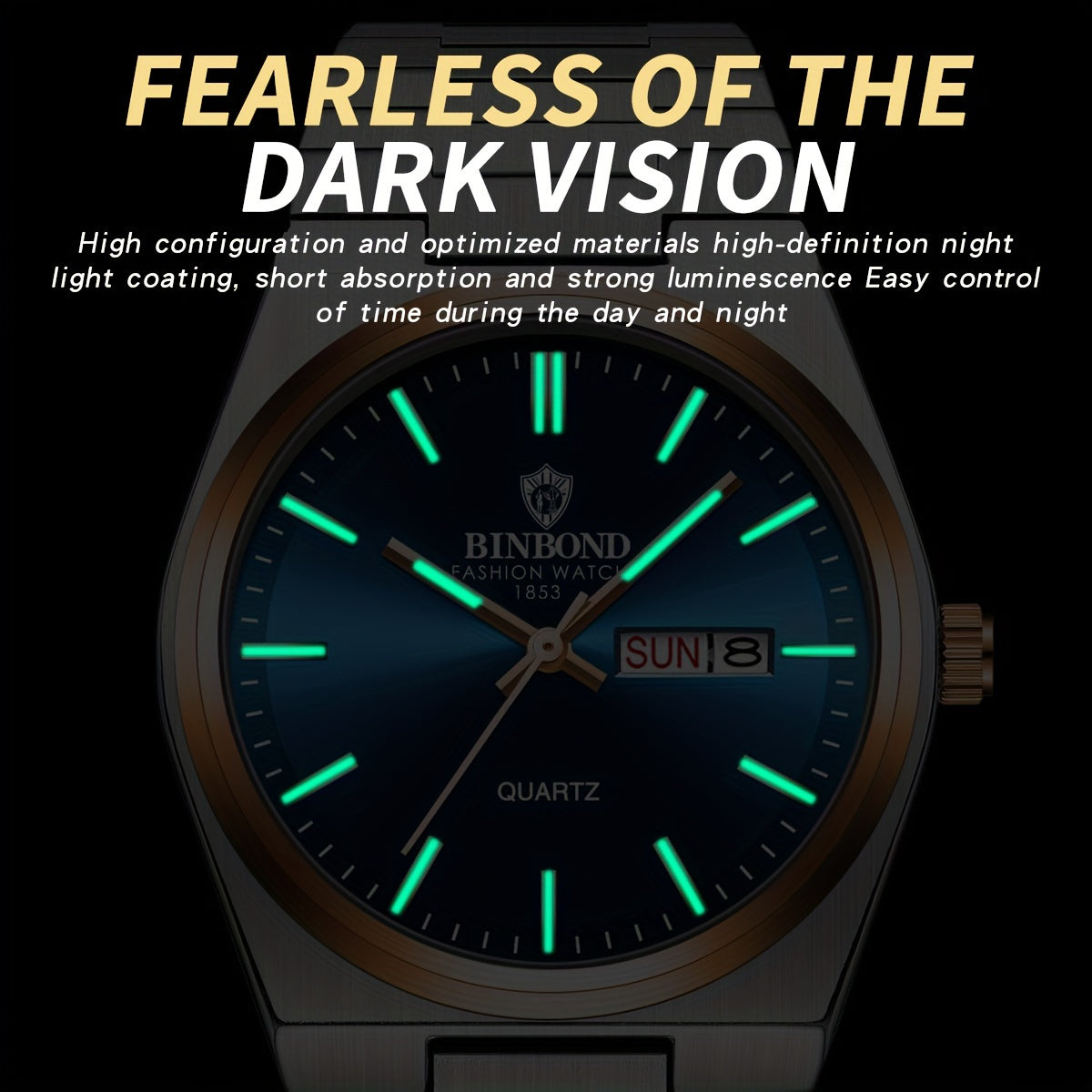 BINBOND Fashion Solid Stainless Steel Buckle Men's Business Casual Quartz Watch Thin Double Calendar Men's Watch