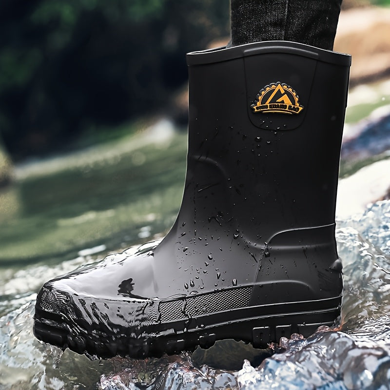Men's Mid-Calf Waterproof PVC Rain Boots for Outdoor Use