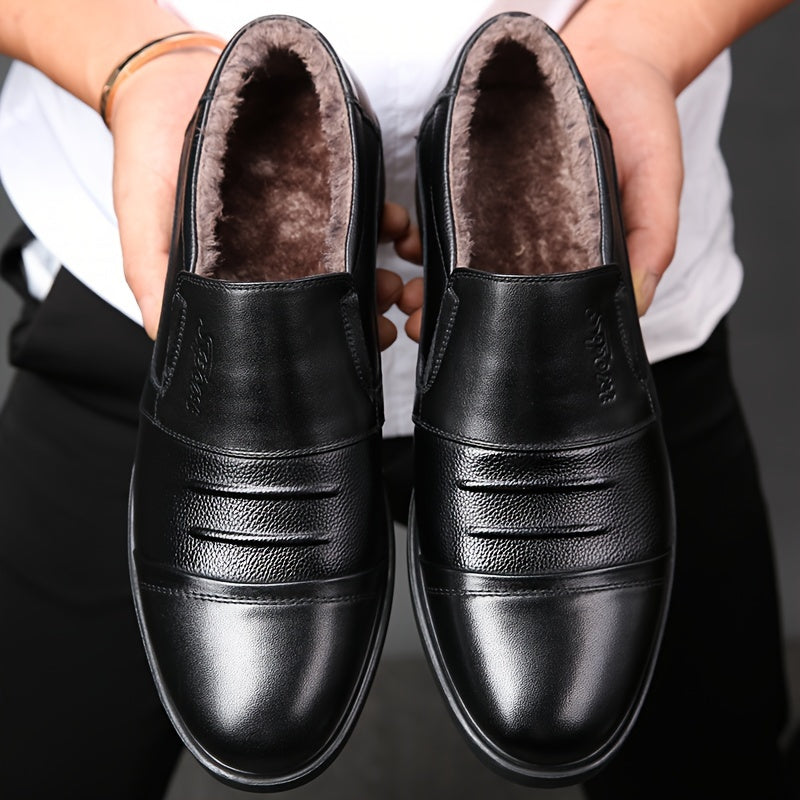 Genuine Men's Slip-On Casual Shoes - Winter -Lined Warm Business Shoes - Versatile Outdoor Men's Shoes
