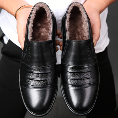 Genuine Men's Slip-On Casual Shoes - Winter -Lined Warm Business Shoes - Versatile Outdoor Men's Shoes