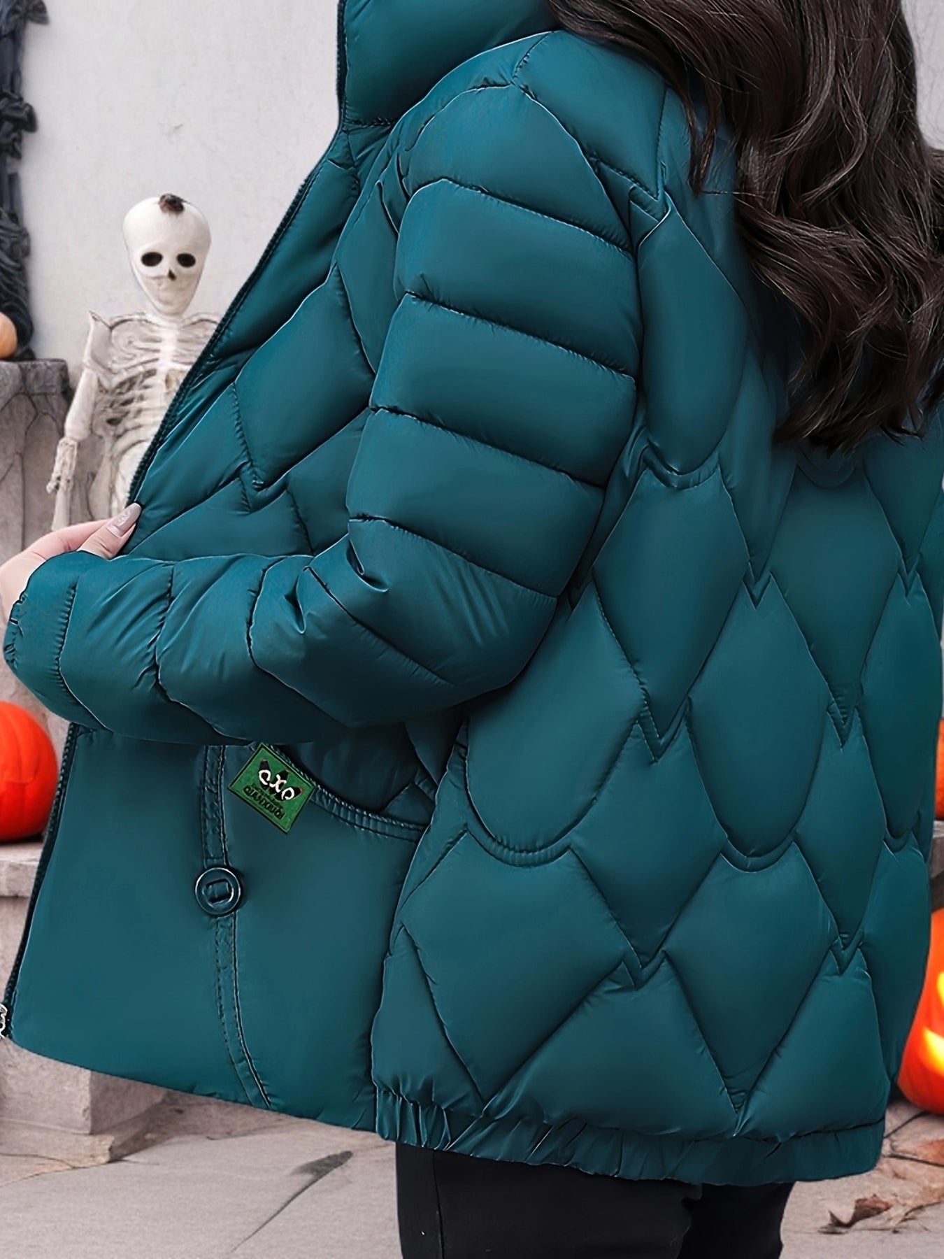 Մեծ չափս - Կանացի ոճային կարմիր կարված բաճկոն - երկար թևքերով, կայծակաճարմանդով ձմեռային վերարկու գրպաններով, առօրյա պոլիեսթերային վերնազգեստ ցուրտ եղանակի համար, ձմեռային բաճկոն