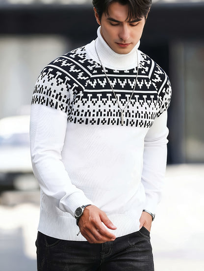 Տղամարդկանց միագույն, վանդակավոր, տաք, բարձր օձիքով, տրիկոտաժե, երկար թևքերով սվիտեր՝ աշնանը և ձմռանը առօրյա հագուստի համար