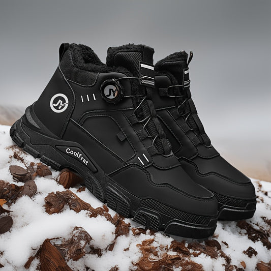 Men's New Winter Thickened Fleece-Lined Boots, Three Color Options, Comfortable and Warm with Knob Design for Easy On/Off Suitable for Outdoor Snowy Terrain Hiking Mountaineering