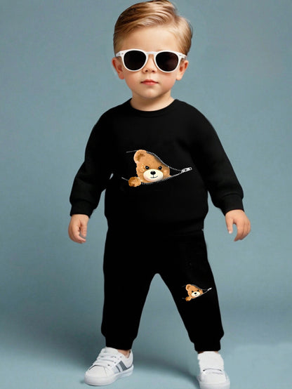 Baby Boy Casual Long Sleeve Bear Print Top and Pants Set