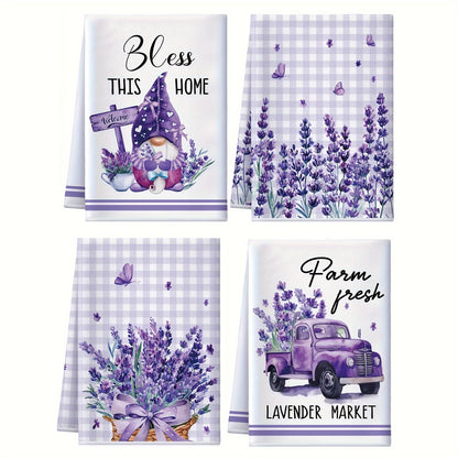 4/6 հատ Lavender Խոհանոցային սրբիչների հավաքածու, սպասքի սրբիչ, զվարճալի ֆերմայում գյուղական ոճի լոգարանի ձեռքի սրբիչ, կարող է օգտագործվել որպես տոնական լոգարանի նվեր, 60,96 x 40,64 սմ Մանուշակագույն, նարդոս