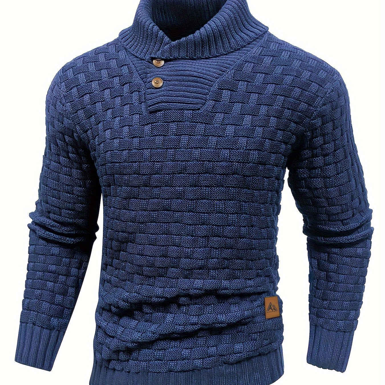 Men's Casual Waffle Pattern High Stretch Sweater, Chic Mature Pullover Sweater For Fall Winter