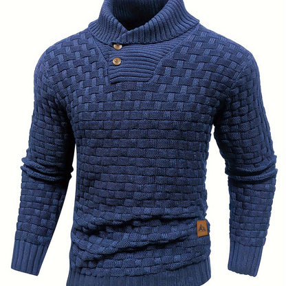Men's Casual Waffle Pattern High Stretch Sweater, Chic Mature Pullover Sweater For Fall Winter