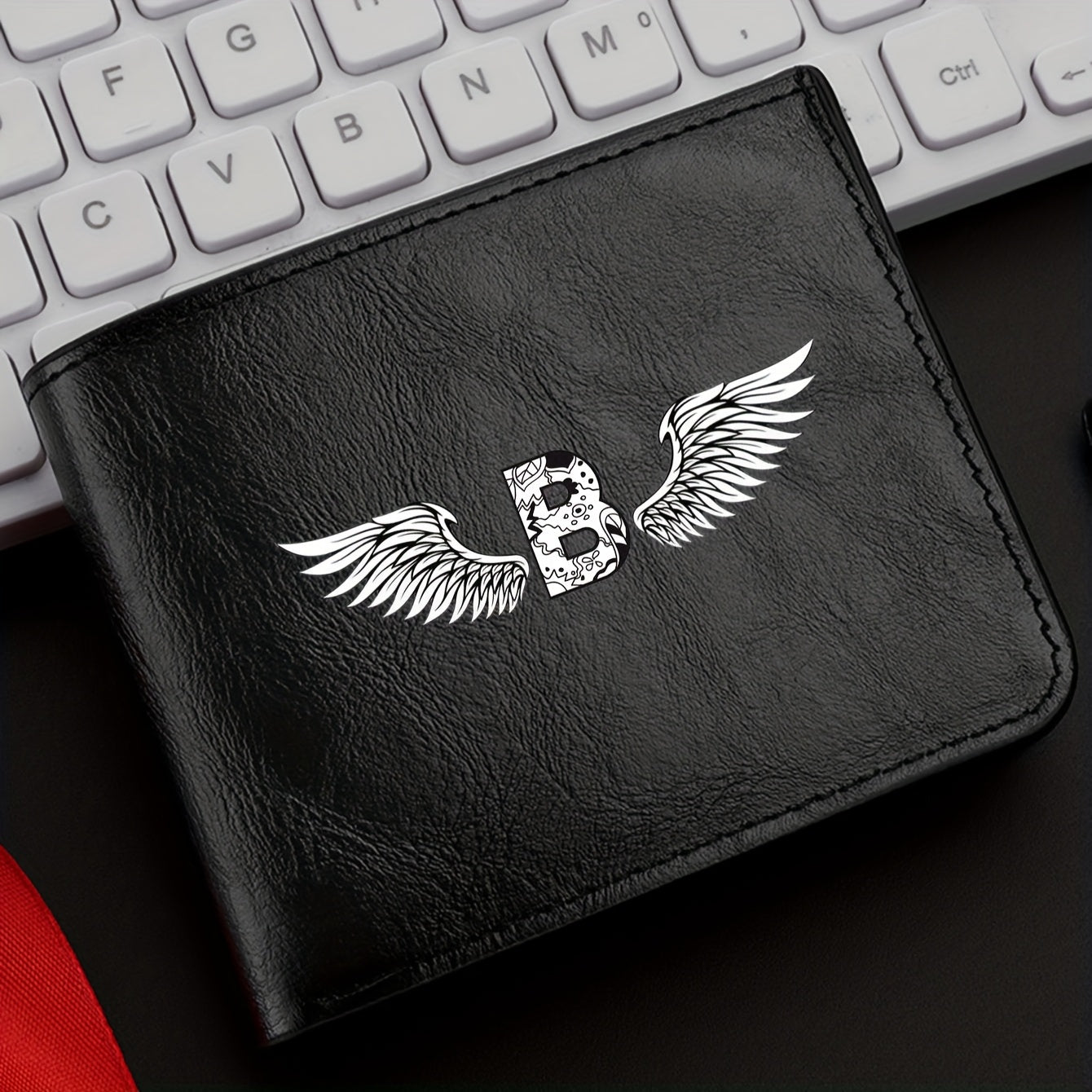 Wing Letter Print Faux Leather Wallet - Casual Fold Design with Credit Card Slots and Coin Purse, Perfect Valentine's Day Gift