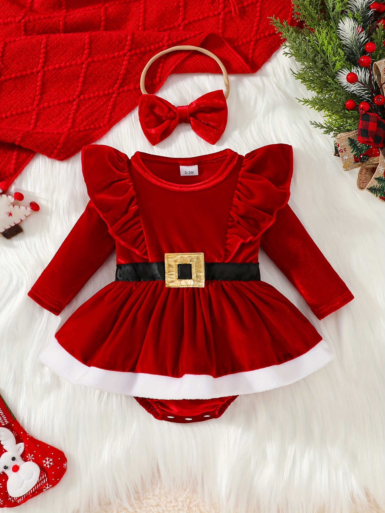 2 հատ ոսկեգույն թավշյա, ծածանվող թևքերով, ժանյակավոր գոտիով զարդարված երկար թևքերով բոդի՝ փափուկ կիսաշրջազգեստով + ժապավենաձև գլխաշորով, աշնանային և ձմեռային Սուրբ Ծննդյան գեղեցիկ երեկույթի հանդերձանք, բացօթյա օգտագործման համար