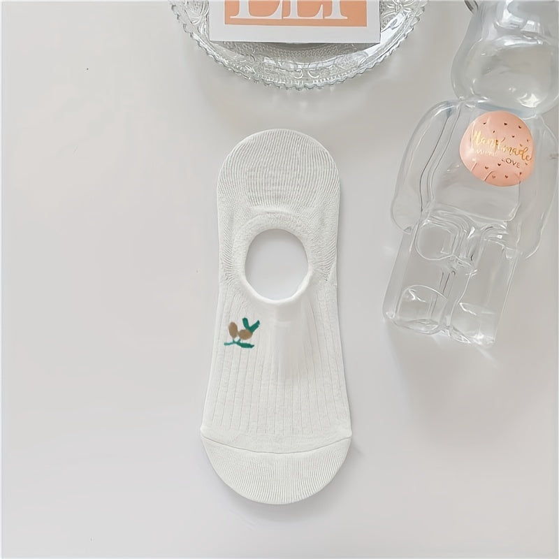 10pcs Cute Animal & Floral No-Show Socks for Women - Breathable, Soft Polyester Blend, Invisible Boat Socks with Non-Slip Heel, Perfect for Spring & Summer, Cute Socks