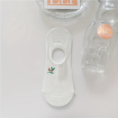 10pcs Cute Animal & Floral No-Show Socks for Women - Breathable, Soft Polyester Blend, Invisible Boat Socks with Non-Slip Heel, Perfect for Spring & Summer, Cute Socks