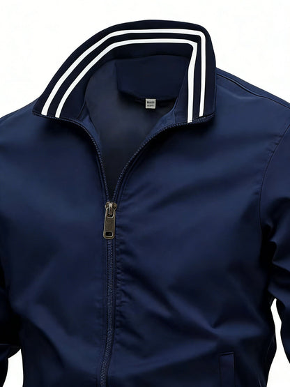 Men's Polyester Bomber Jacket with Sporty Zipper Design