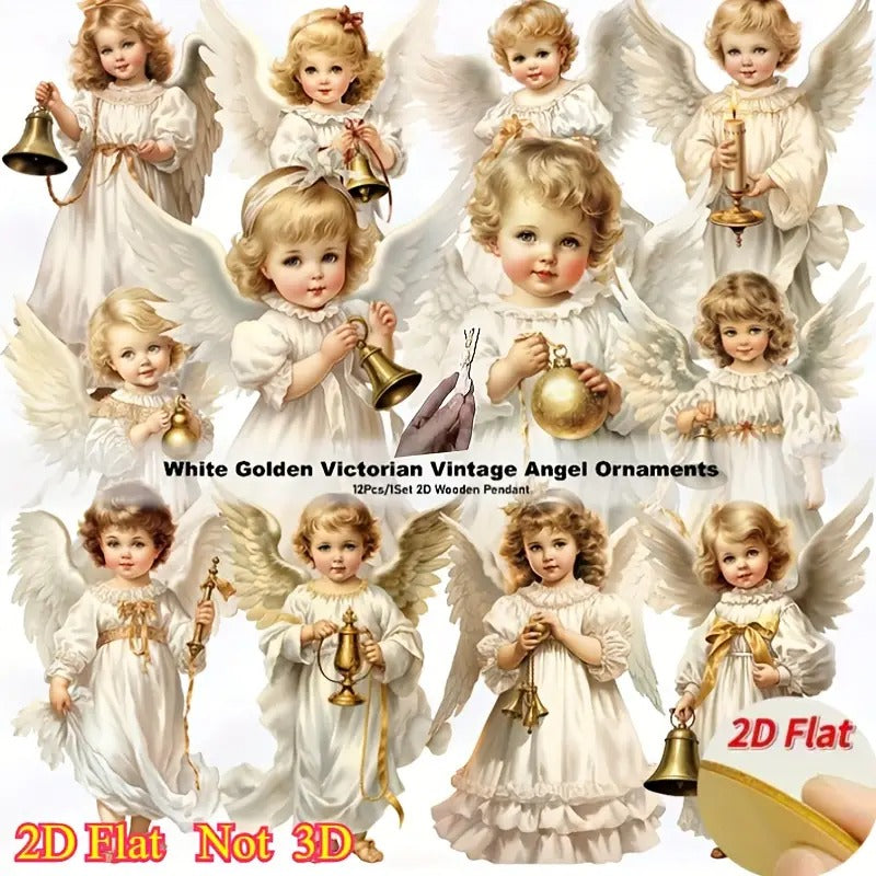 12pcs/24pcs Victorian Style Angel Ornaments - Serene White Angels with Golden Bells and Ribbons, Perfect for Home, Window, Fireplace, and Party Decorations, Festive Spring and Country Style, Ideal Celebration and Party Gift,